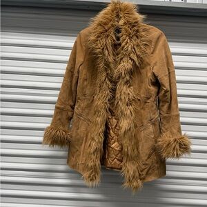 Vintage 1990’s Mixit Penny Lane Suede Faux Fur Trim Genuine Leather Coat.